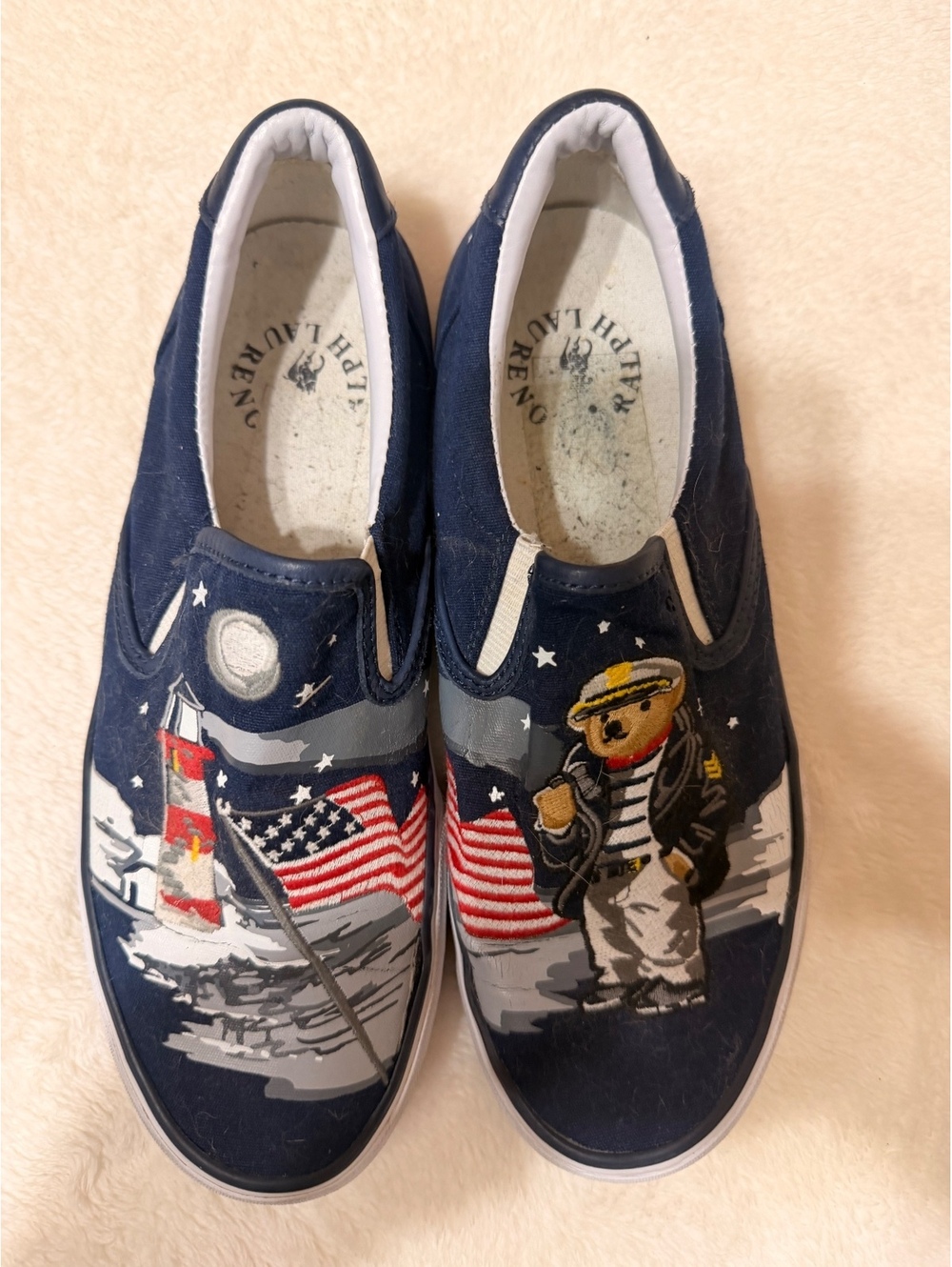 Polo Ralph Lauren Navy Slip-On Sneakers with Bear and Flag 8
